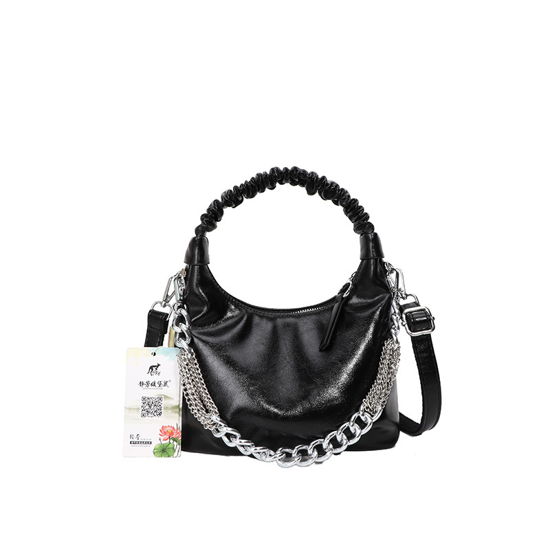 Handtasche für Damen ⎜ Modische Schultertasche mit Kettenriemen und gerafftem Henkel für Alltag und Ausgehen