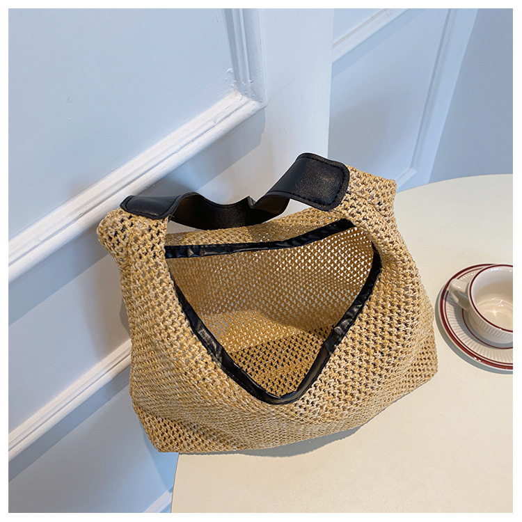 Strandtasche für Damen ⎜ Leichte Tragetasche aus Stroh im Retro-Stil für Sommer, Urlaub und Alltag
