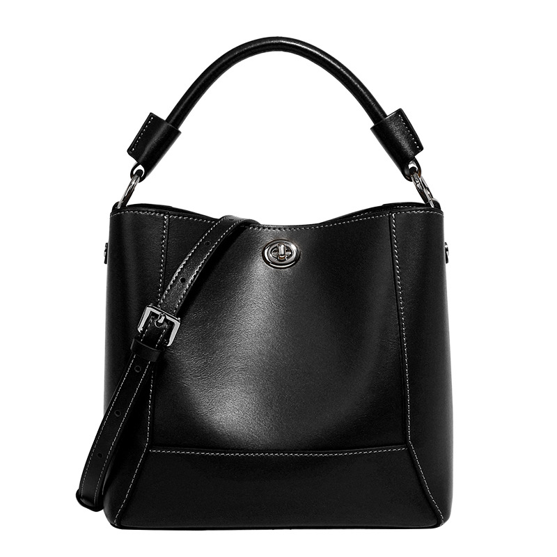 Schultertasche für Damen ⎜ Klassische Umhängetasche aus Leder mit Drehverschluss und stabilem Tragegriff