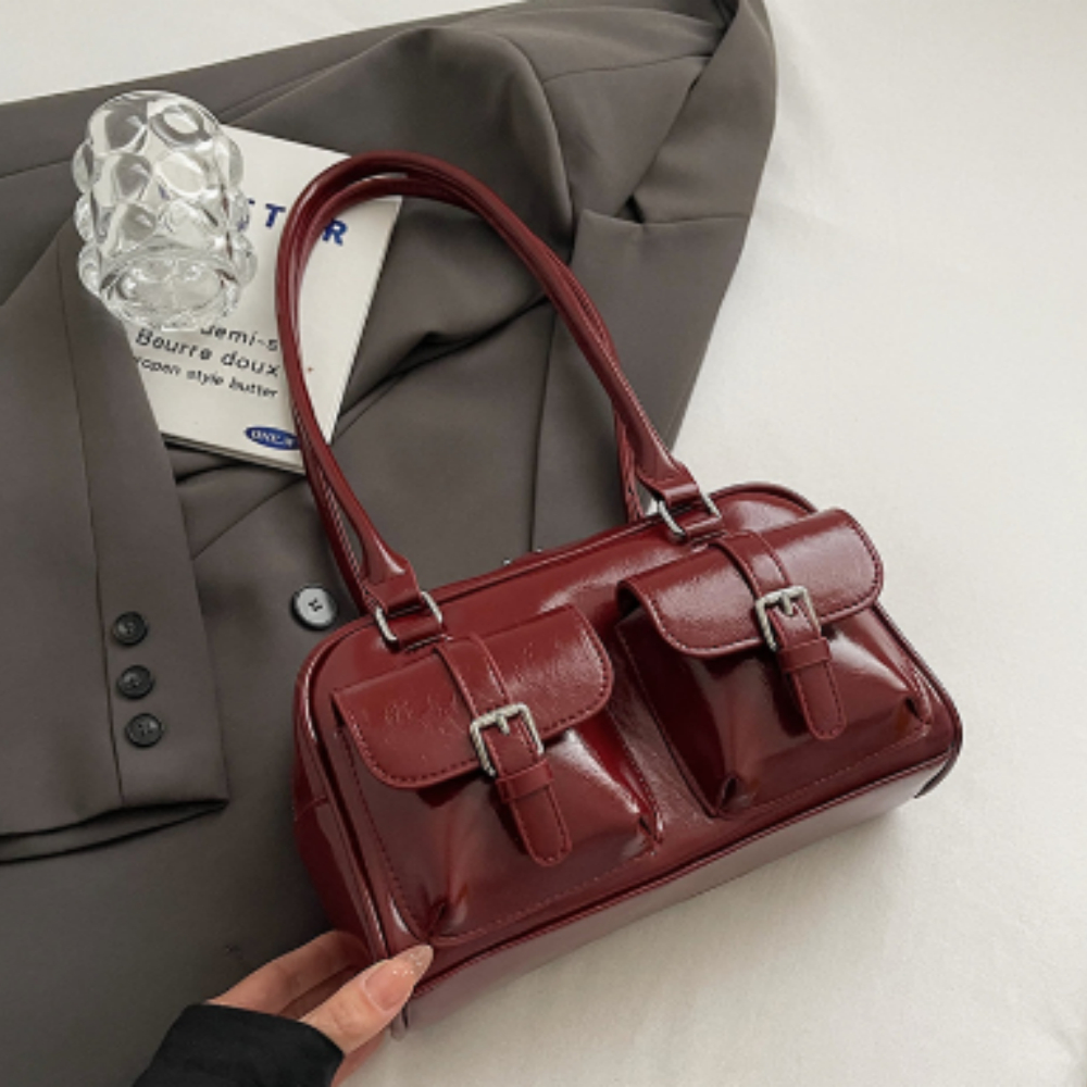 Schultertasche für Damen ⎜ Große Handtasche im modernen Design mit niedlichem Teddy-Anhänger