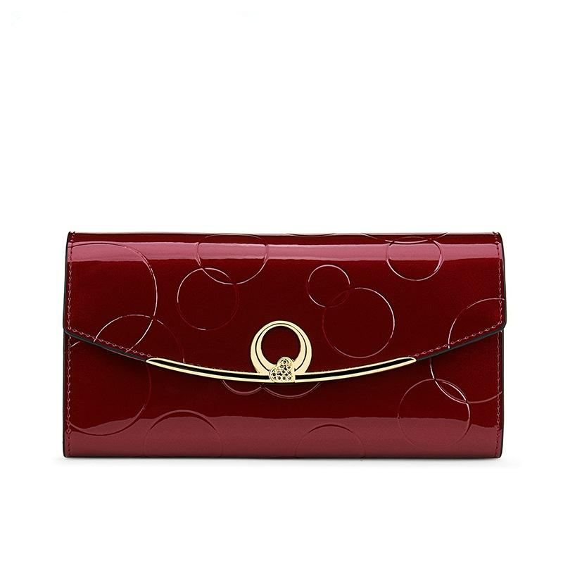 Lange Damen Geldbörse aus Lackleder ⎜ Elegante Clutch mit großer Kapazität und stilvollem Verschlussdesign