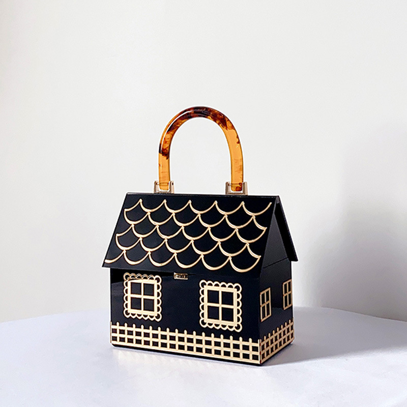 Acryl Handtasche für Damen ⎜ Extravagante Abendtasche in Hausform mit großem Stauraum für besondere Anlässe