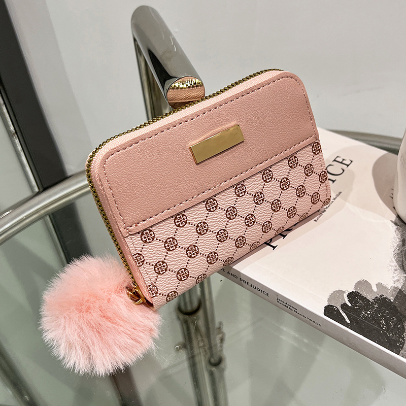Damen Kurz-Geldbörse im Farbkontrast ⎜ Stilvolle Brieftasche mit Druckmuster und Reißverschlussfach für Kleinigkeiten
