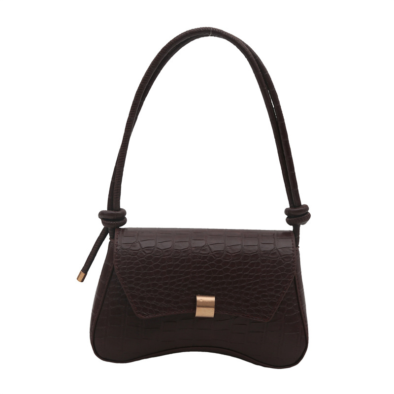 Schultertasche für Damen ⎜ Kleine Handtasche in Kroko-Optik mit Drehverschluss und elegantem Retro-Design