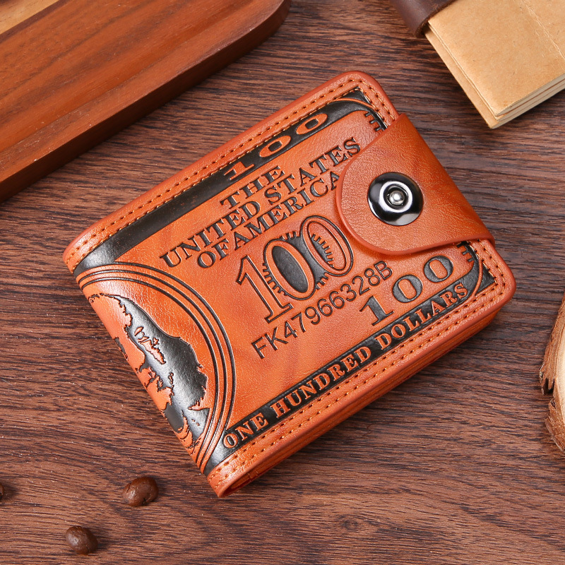 Herren Geldbörse mit Druckknopf ⎜ Zweifach faltbare Brieftasche im Dollar-Design mit Kartenfächern