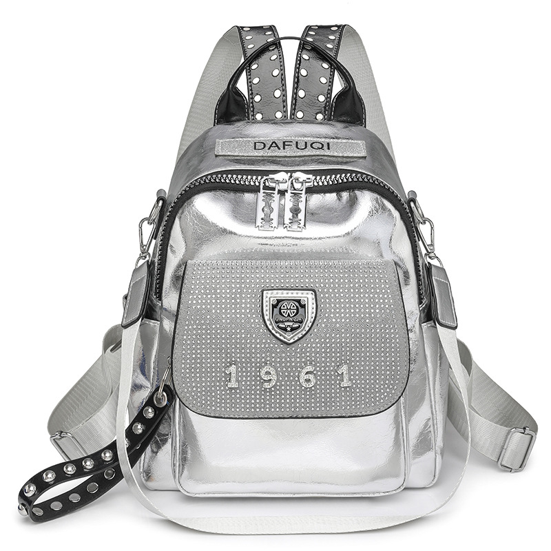 Damen Rucksack ⎜ Modischer Glitzer-Rucksack mit Strassdetails und großer Kapazität für Alltag und Freizeit