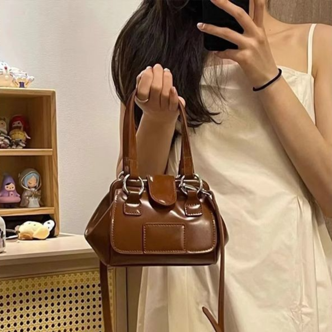 Große Damen-Handtasche ⎜ Modische Retro Schultertasche aus Kunstleder für Alltag und Business