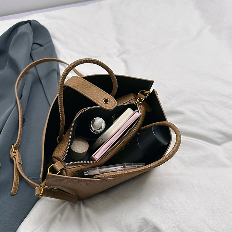 Handtasche für Damen mit Litchi-Prägung ⎜ Modische Schultertasche mit Reißverschluss und viel Stauraum