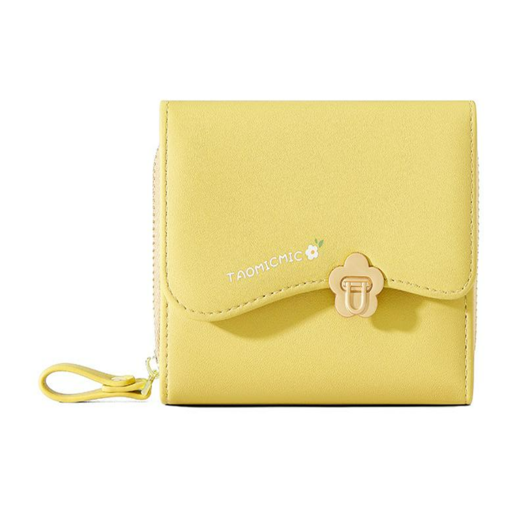 Damen Geldbörse mit Blumenverschluss ⎜ Modische Kurzbrieftasche im europäischen Stil mit Reißverschlussfach