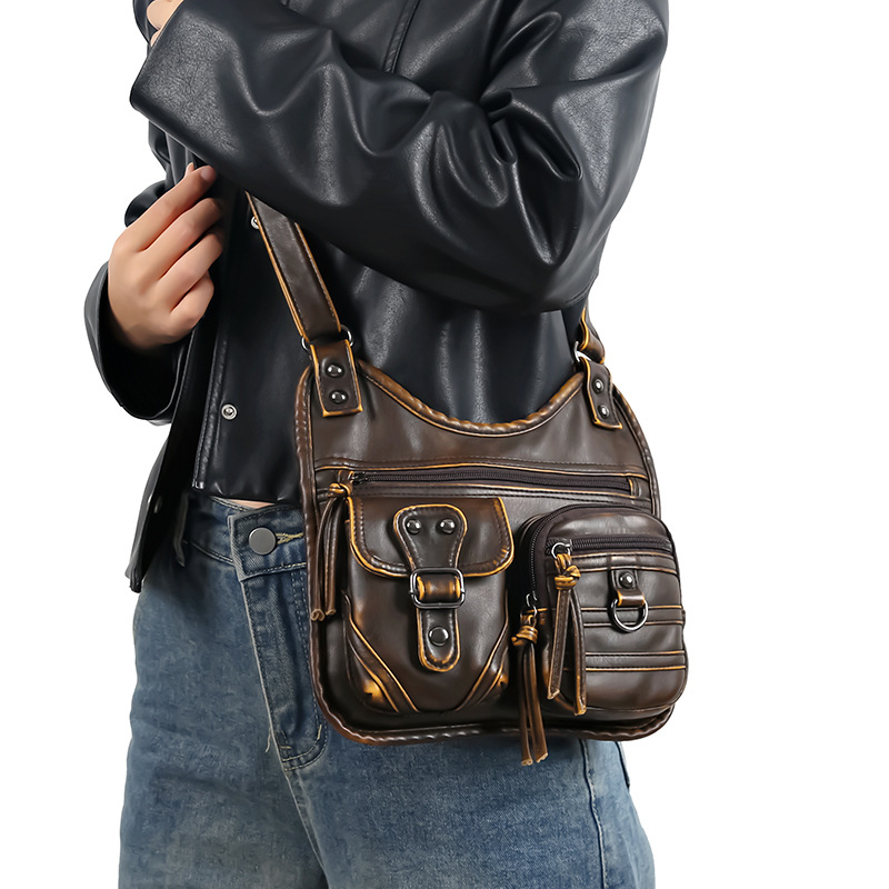 Damen Schultertasche ⎜ Retro Stil mit Viel Stauraum und Praktischen Taschen