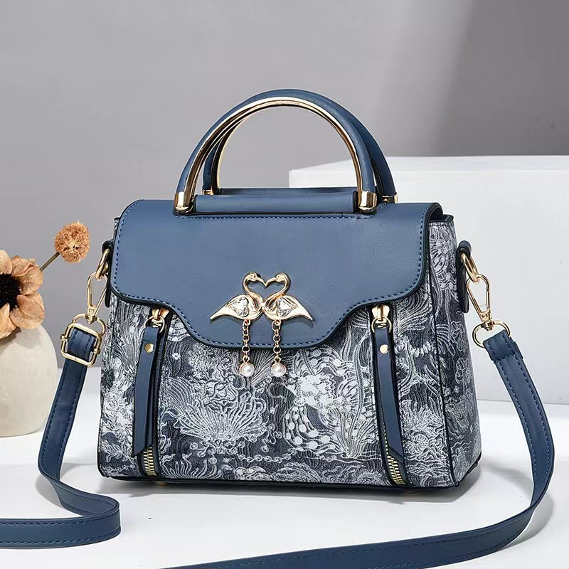 Handtasche für Damen ⎜ Elegantes Design mit romantischem Schwanen-Motiv und abnehmbaren Schultergurt