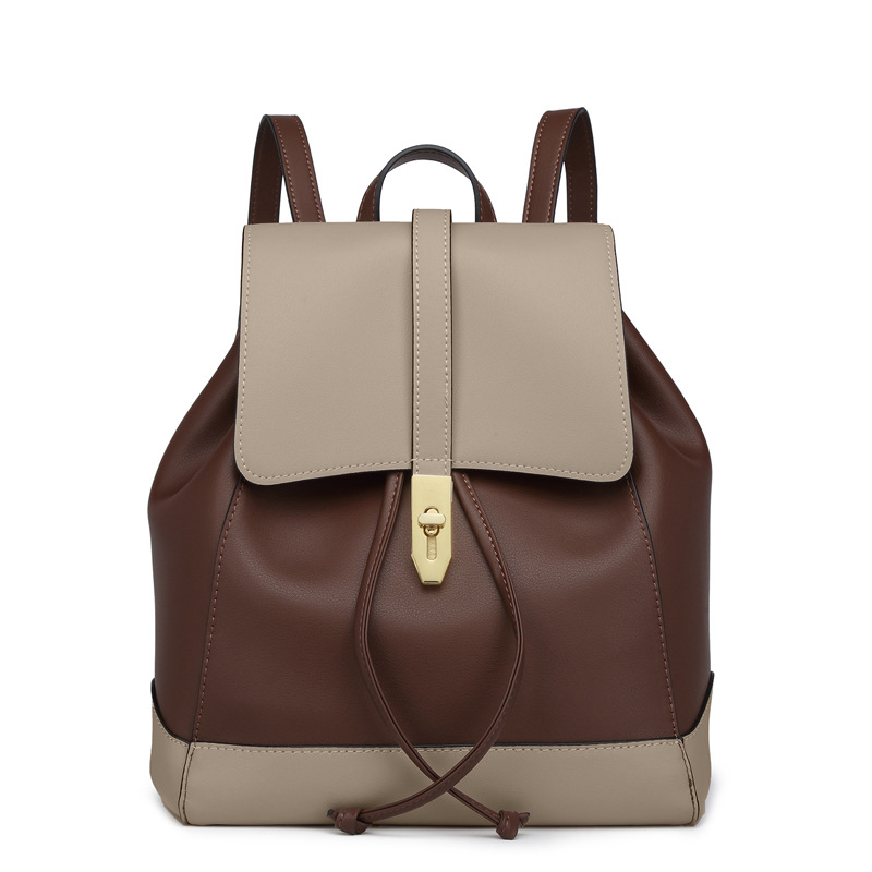 Damen Rucksack aus Kunstleder ⎜ Stilvoller Tagesrucksack mit Kordelzug und sicherem Steckverschluss für unterwegs
