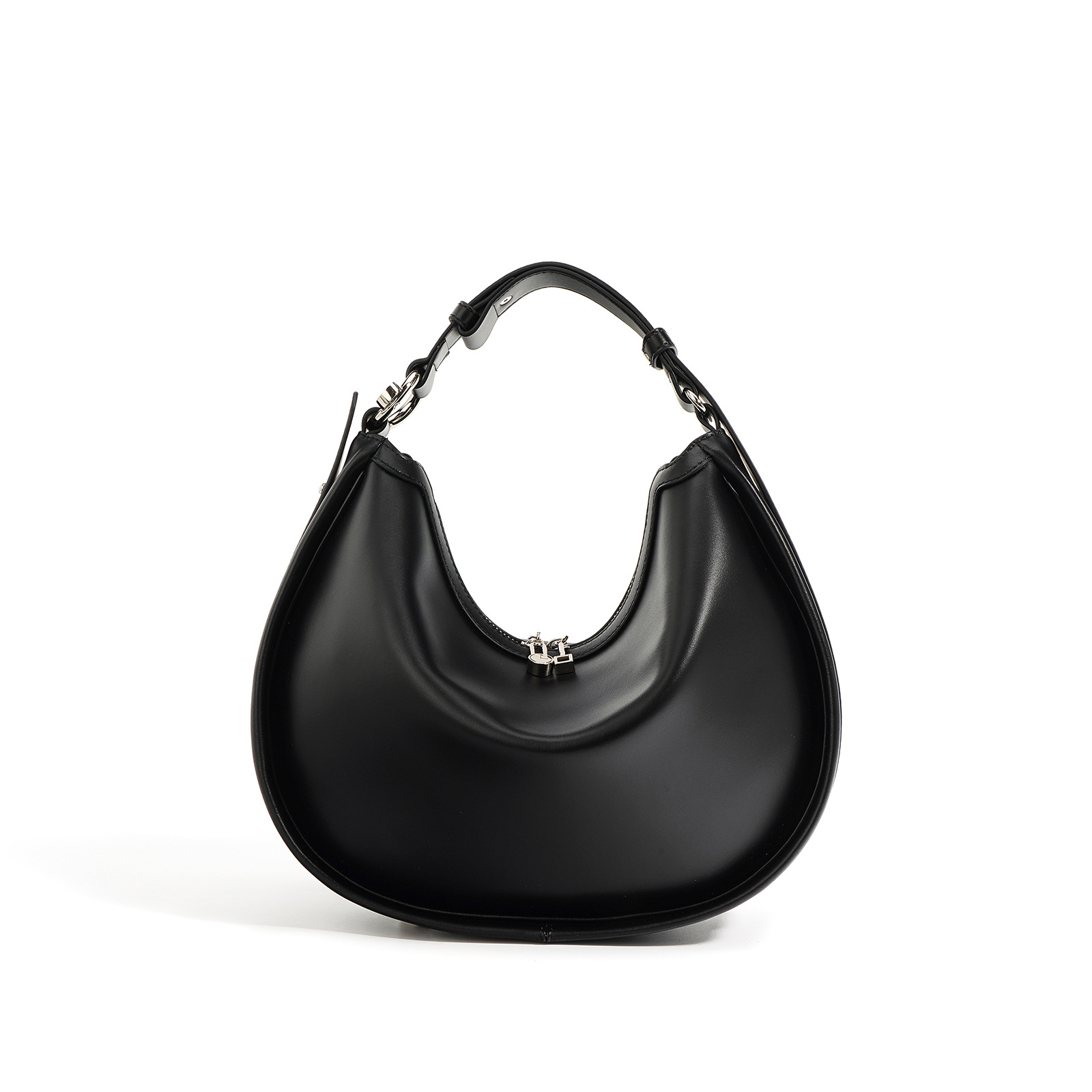 Handtasche im Halbmond-Design ⎜ Elegante Schultertasche für Damen aus Glattem Kunstleder mit Reißverschluss