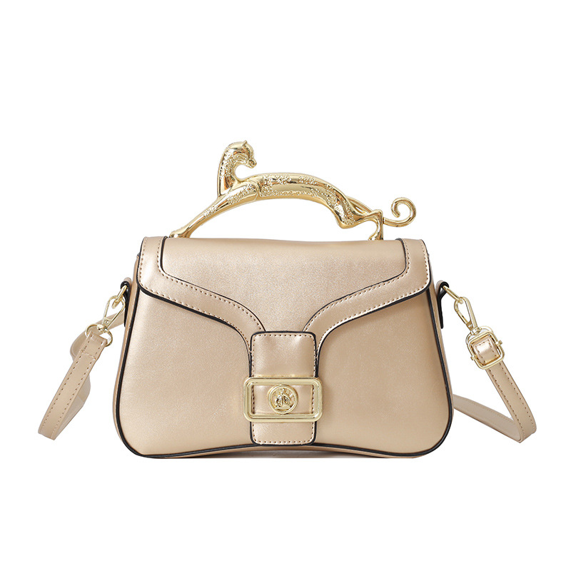 Schultertasche mit Goldgriff ⎜ Elegante Umhängetasche für Damen mit Schnallendetail und Abnehmbarem Trageriemen