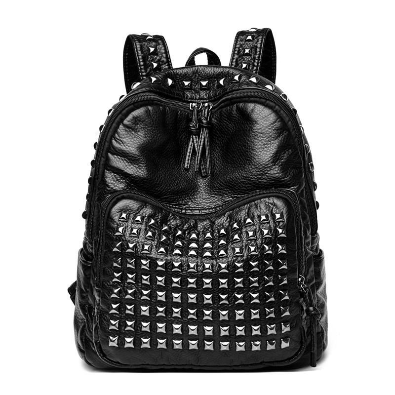Damen Rucksack mit Nieten ⎜ Robuster Cityrucksack aus Kunstleder mit großer Kapazität für Reisen und Alltag