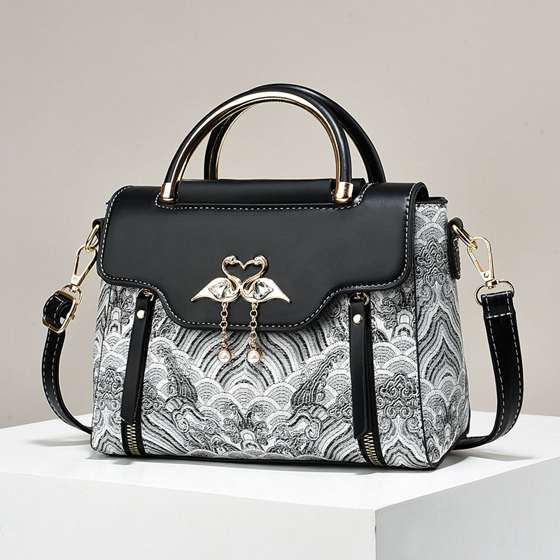 Damen Handtasche ⎜ Elegantes Design mit Stickmuster und Abnehmbarem Schulterriemen