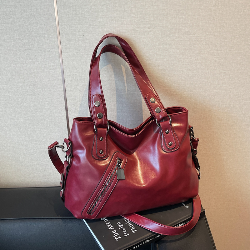 Schultertasche für Damen ⎜ Große Umhängetasche in Lederoptik mit Reißverschluss und viel Stauraum