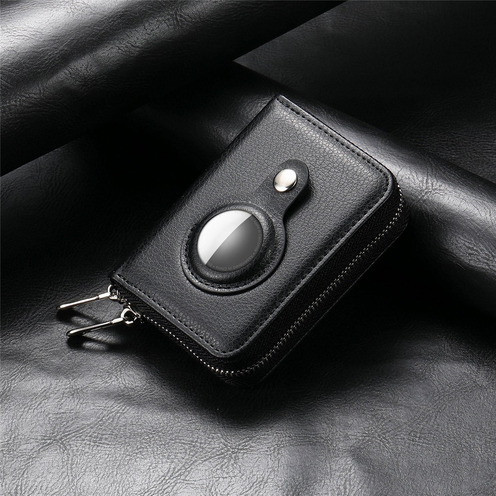 RFID Geldbörse für Herren ⎜ Kompakte Doppelreißverschluss-Brieftasche aus Carbon-Leder mit Kartenfächern
