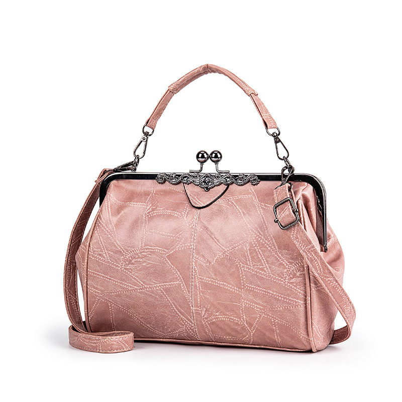 Handtasche im Vintage-Design ⎜ Elegante Leder-Tasche mit Klippverschluss und Verstellbarem Schulterriemen