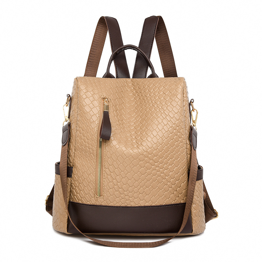 Damen Rucksack aus Weichem Leder ⎜ Modischer Flechtstil mit Reißverschluss und verstellbaren Schulterriemen