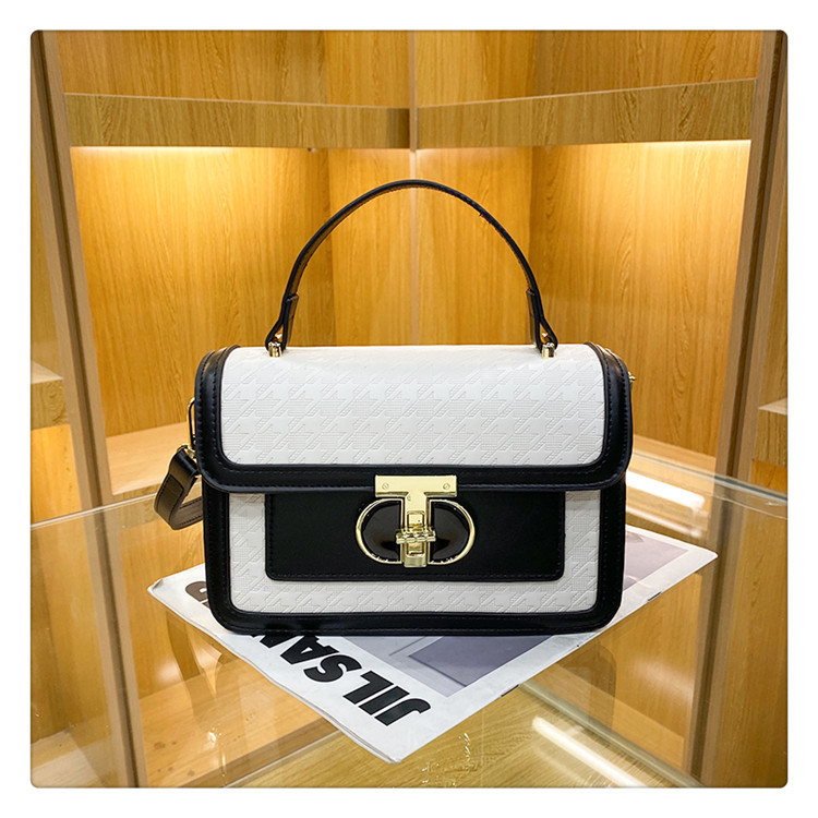 Umhängetasche für Damen ⎜ Kleine Schultertasche in Kastenform mit Drehverschluss und elegantem Zweifarbdesign