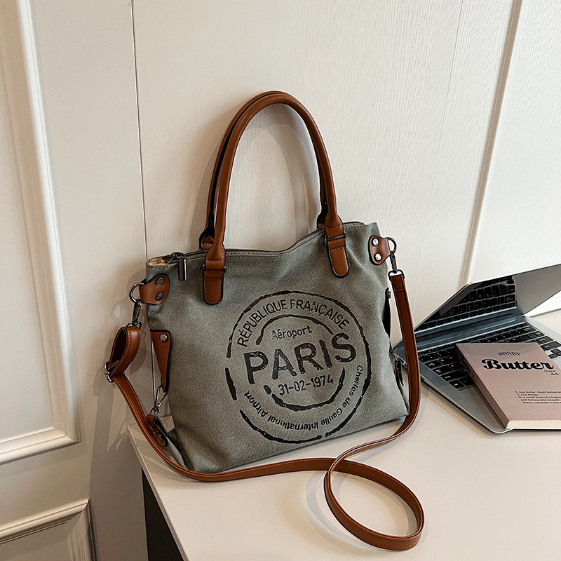 Canvas Tasche für Damen ⎜ Lässiger Paris-Print mit robusten Tragegriffen