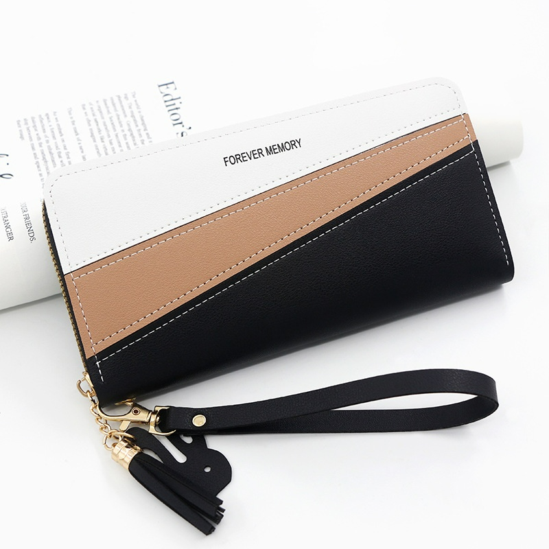 Damen Geldbörse in Langformat ⎜ Stylische Brieftasche mit Farbkontrast und Handschlaufe für Karten und Münzen