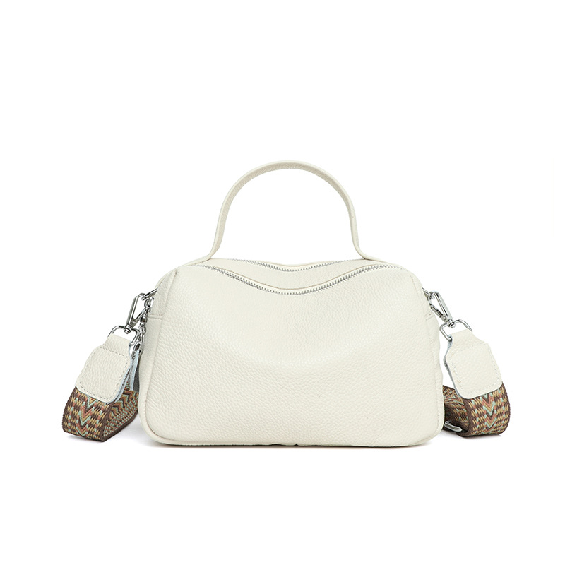 Schultertasche für Damen ⎜ Klassische Lederhandtasche mit Doppelreißverschluss und breitem Riemen für hohen Tragekomfort