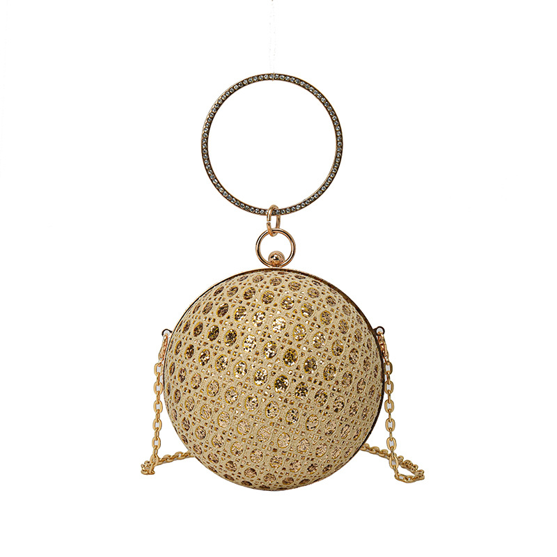 Abendtasche für Damen ⎜ Runde Umhängetasche mit Glitzersteinen und Kette für Partys und festliche Anlässe