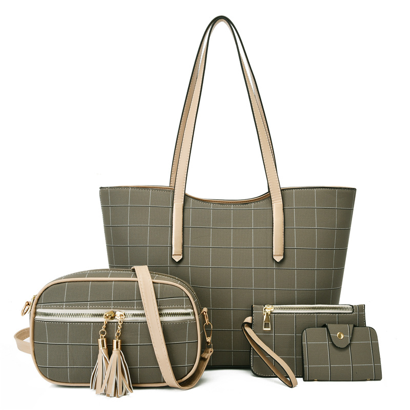 Vierteiliger Taschen-Set für Damen ⎜ Stylische Handtasche im karierten Design