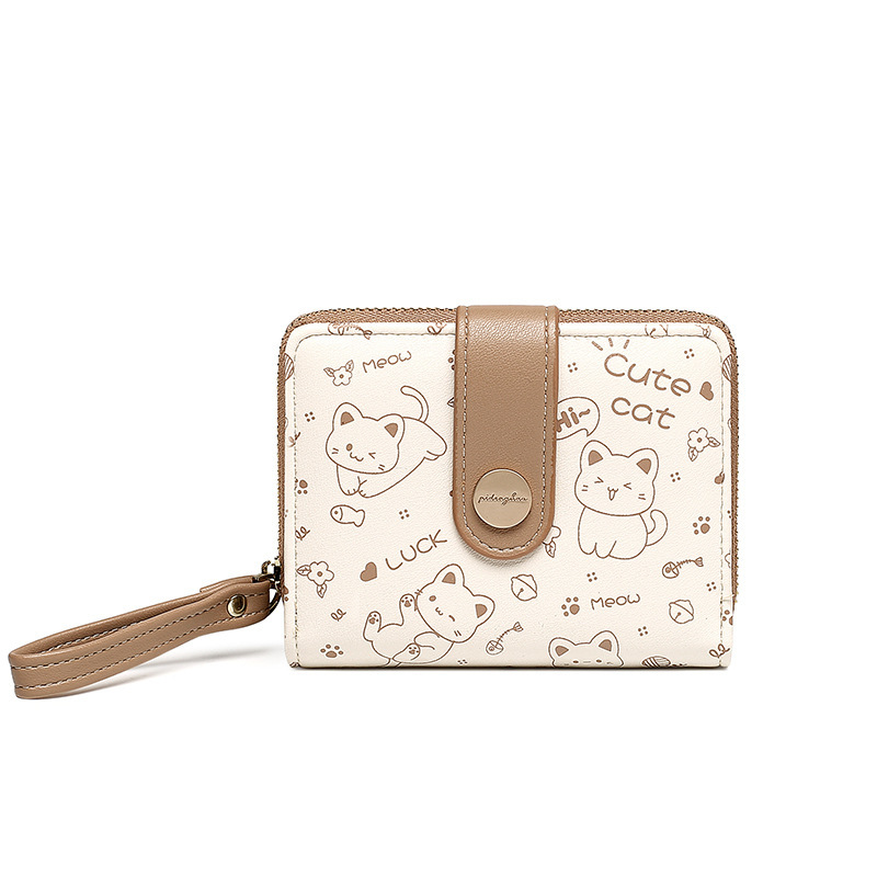Damen Geldbörse mit Reißverschluss ⎜ Kompakte Brieftasche mit süßem Tiermotiv und praktischem Handgelenkband