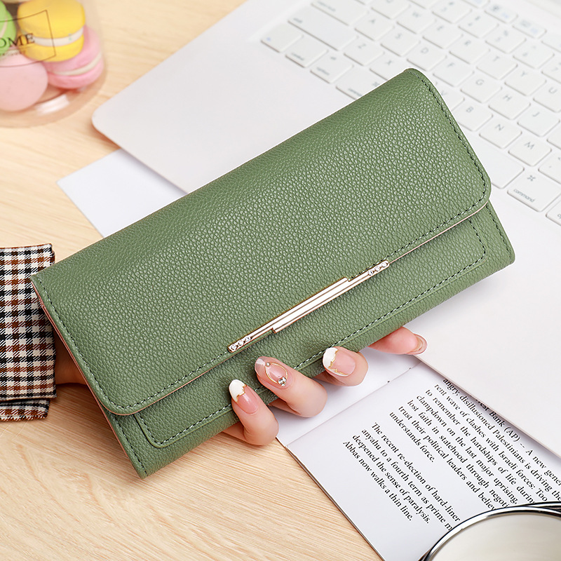 Damen Tri-Fold Geldbörse ⎜ Elegantes Portemonnaie mit Litchi-Prägung und viel Stauraum