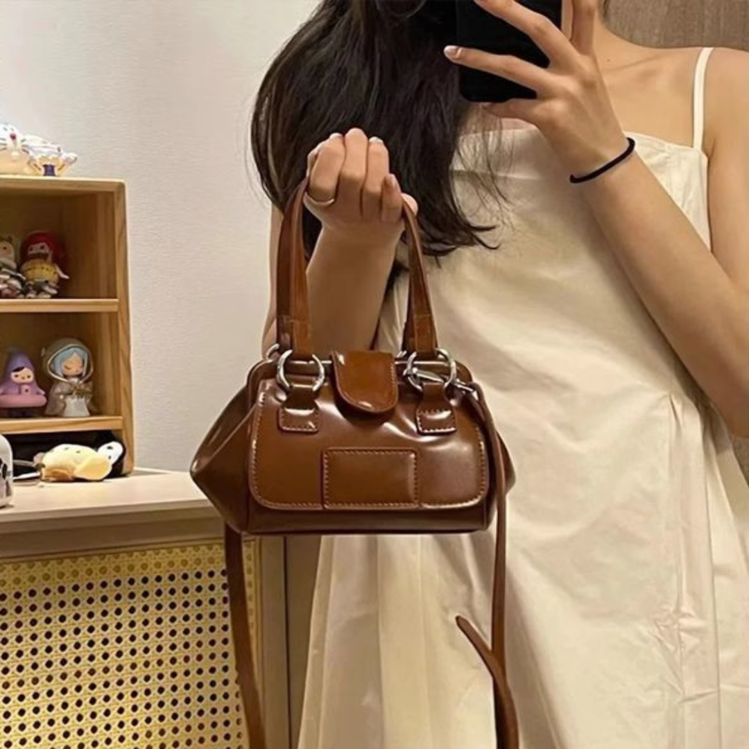 Kleine Damenhandtasche ⎜ Retro Tragbare Clip-Tasche aus Kunstleder für Alltag und Freizeit