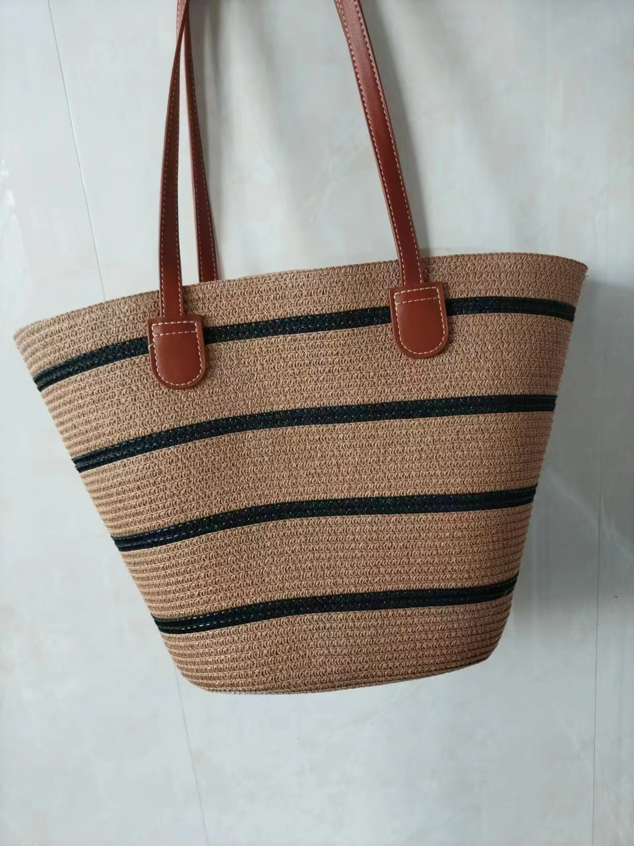 Strandtasche für Damen aus Stroh ⎜ Leichte Sommertasche im Boho-Stil für Alltag, Shopping und Urlaub