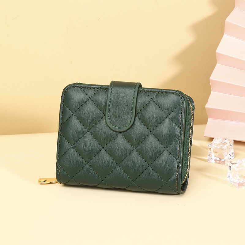 Damen Geldbörse mit Druckknopf ⎜ Kompakte Brieftasche mit Rautensteppung und Münzfach im eleganten Design