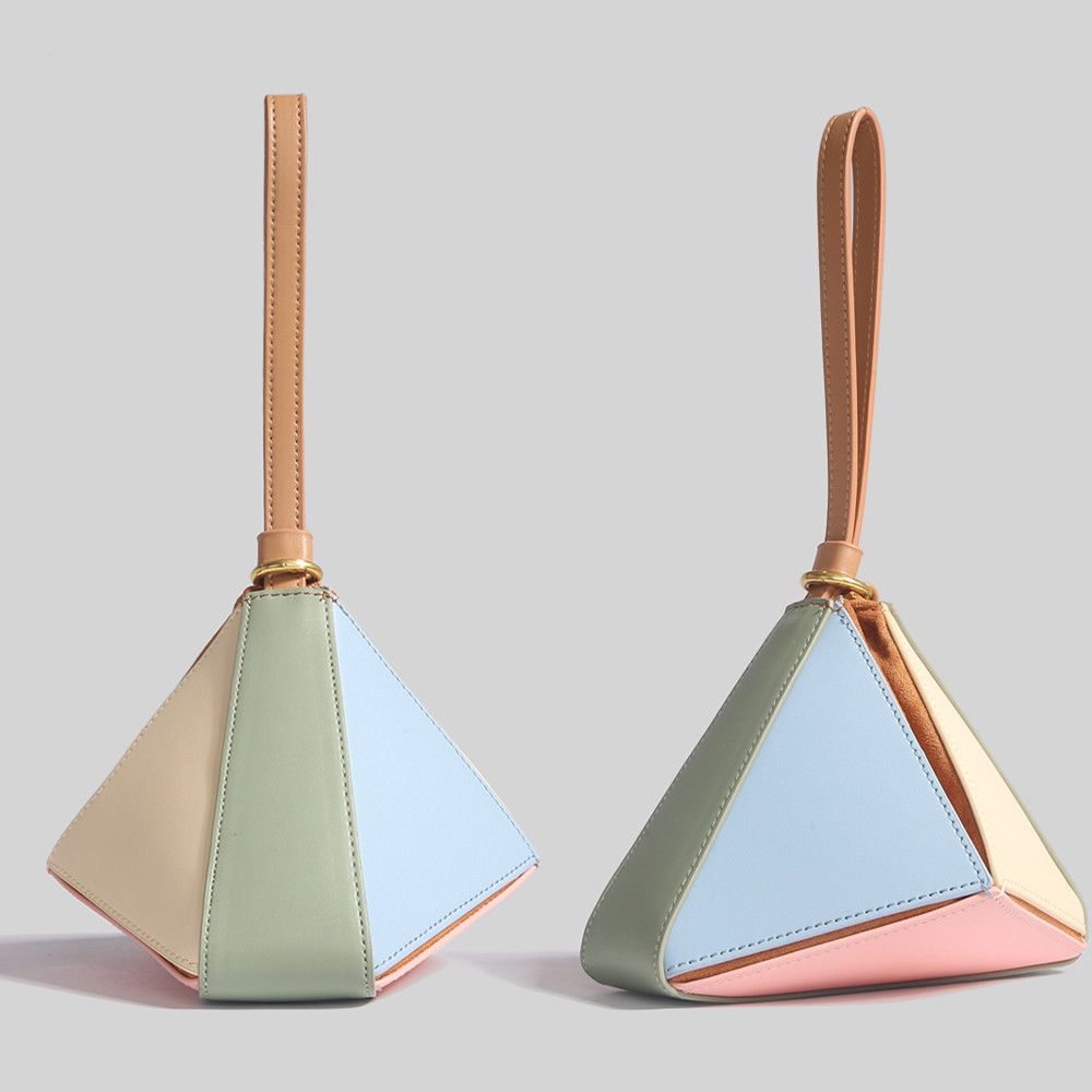 Handtasche für Damen ⎜ Dreieckige Umhängetasche mit Farbblock-Design und Reißverschlussfach für unterwegs