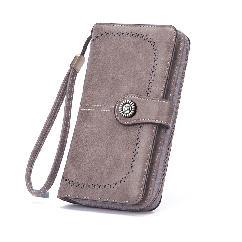 Lange Damen Geldbörse aus Leder ⎜ Retro Portemonnaie mit Druckknopfverschluss und abnehmbarem Handgelenkriemen