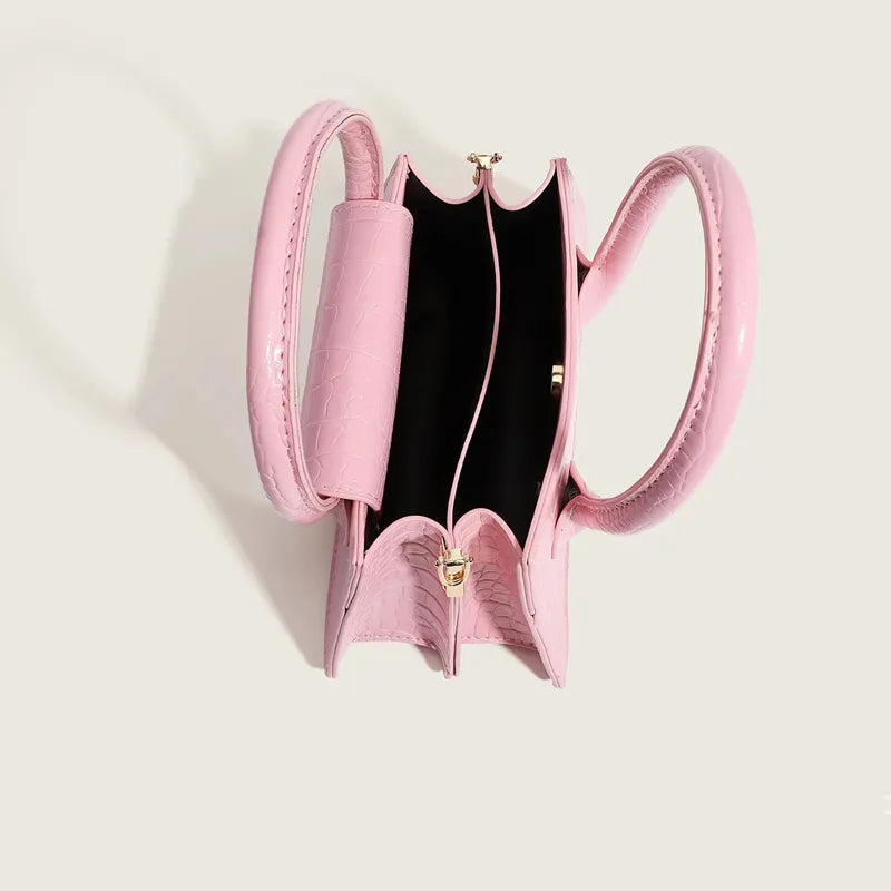 Handtasche für Damen ⎜ Kompakte Umhängetasche im Krokolook mit Tragehenkeln für stilvolle Alltags-Outfits