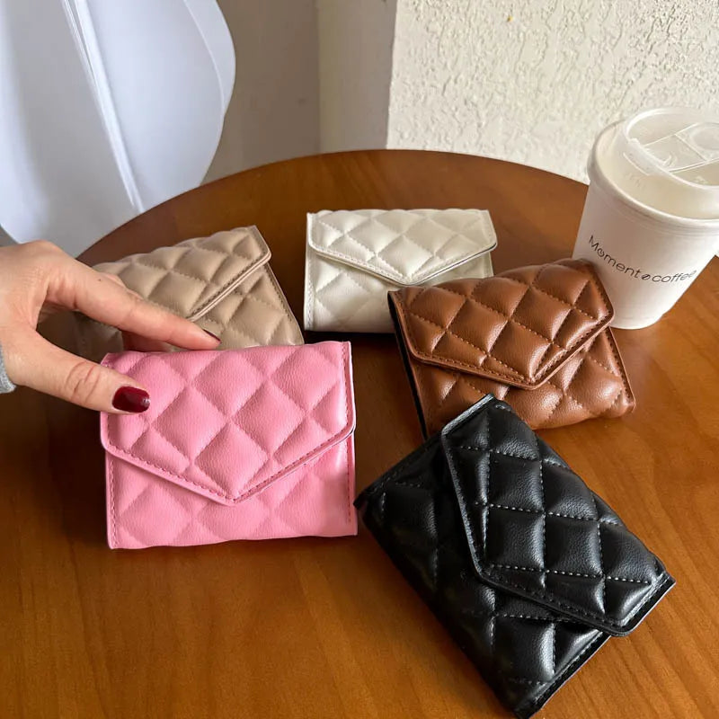 Damen Faltbare Geldbörse mit Rautensteppung ⎜ Kompakte Brieftasche mit großem Fassungsvermögen und Kartenfächern