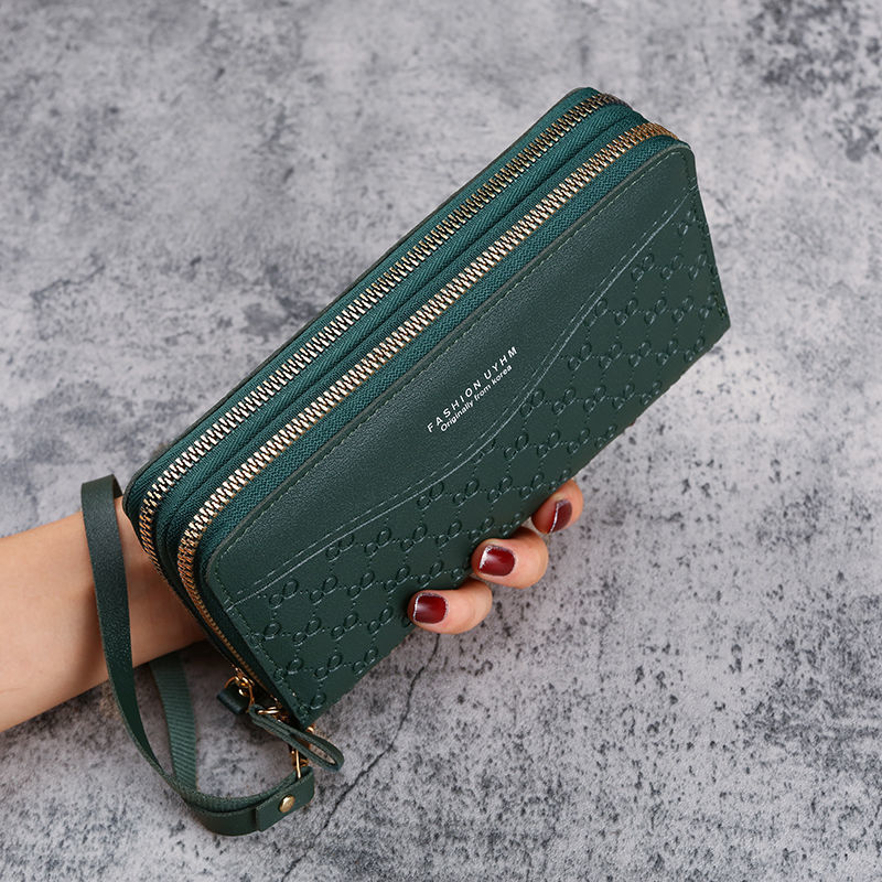 Damen Geldbörse mit Doppelreißverschluss ⎜ Große Brieftasche mit Schlaufe und Platz für Karten und Münzen