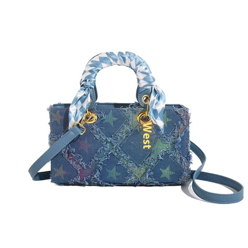 Handtasche für Damen ⎜ Modische Denim-Tasche mit Sternenmuster und Schulterriemen für Alltag und Freizeit