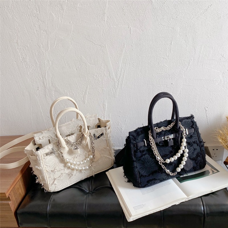Handtasche aus Canvas für Damen ⎜ Vintage Umhängetasche mit Fransen und Doppelgriffen für stilvolle Auftritte