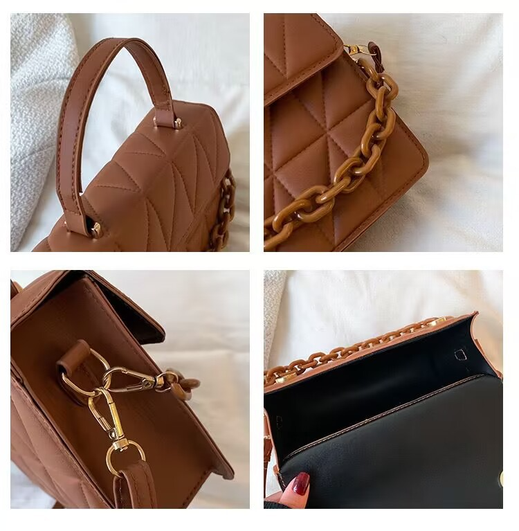 Handtasche für Damen ⎜ Steppdesign mit Kette und Griff für Alltag und Freizeit
