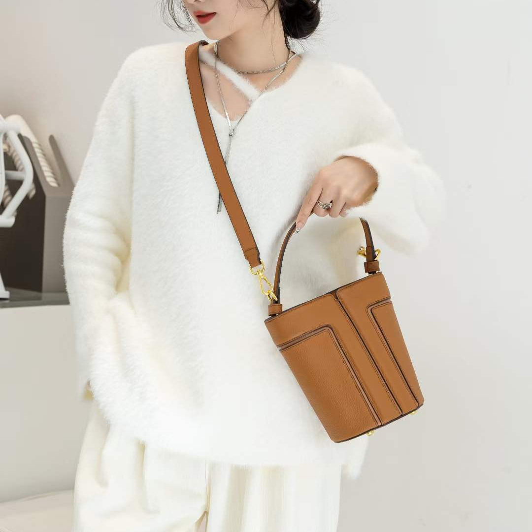 Damen Schultertasche ⎜ Stylische Bucket Bag mit großem Stauraum für Alltag und City-Look