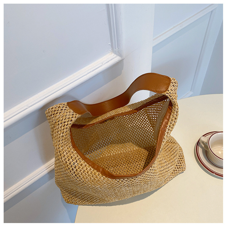 Strandtasche für Damen ⎜ Leichte Tragetasche aus Stroh im Retro-Stil für Sommer, Urlaub und Alltag