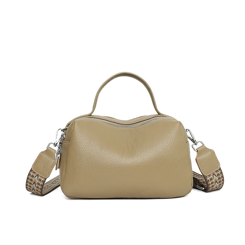 Schultertasche für Damen ⎜ Klassische Lederhandtasche mit Doppelreißverschluss und breitem Riemen für hohen Tragekomfort