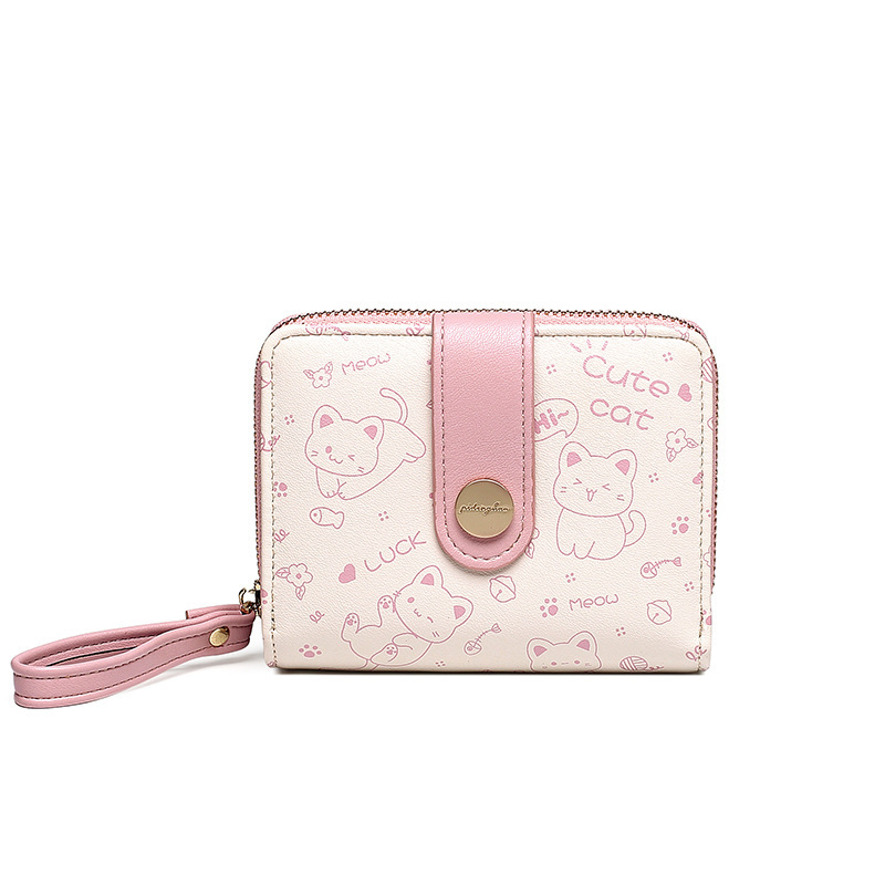 Damen Geldbörse mit Reißverschluss ⎜ Kompakte Brieftasche mit süßem Tiermotiv und praktischem Handgelenkband