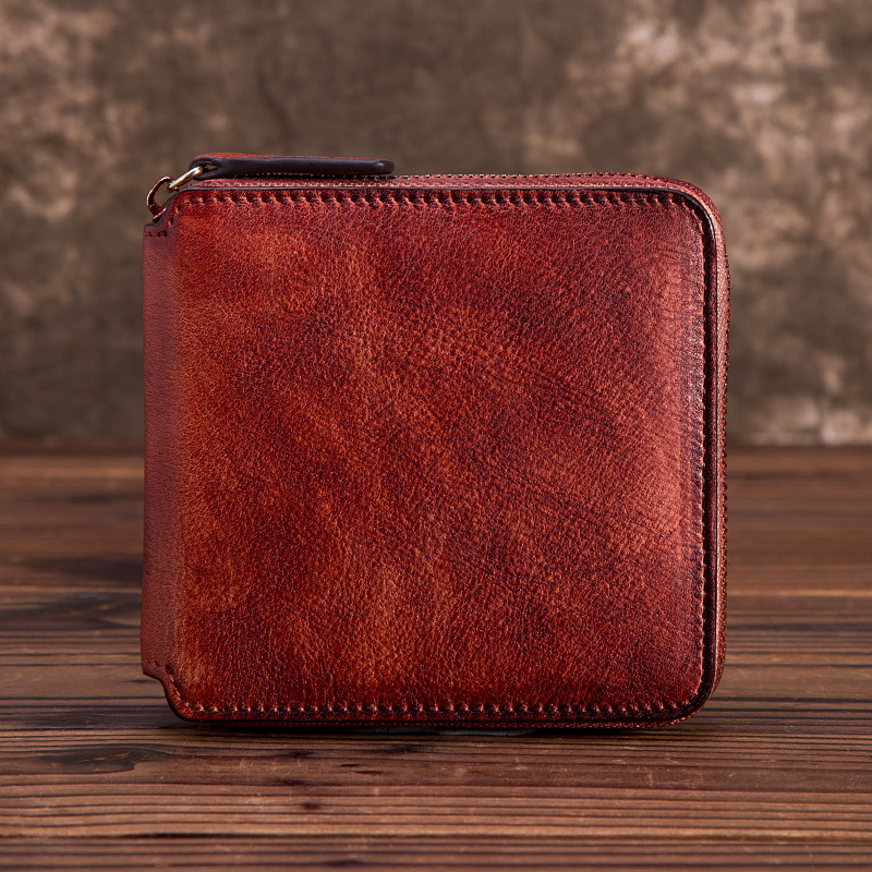 Herren Geldbörse aus Rindsleder ⎜ Kompakte Brieftasche im Vintage-Look mit Reißverschluss und edler Farbstruktur