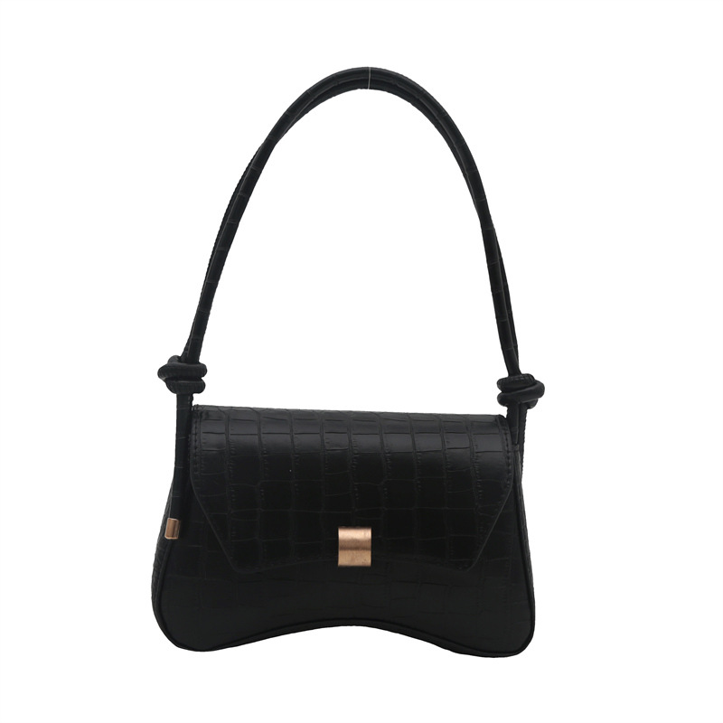 Schultertasche für Damen ⎜ Kleine Handtasche in Kroko-Optik mit Drehverschluss und elegantem Retro-Design
