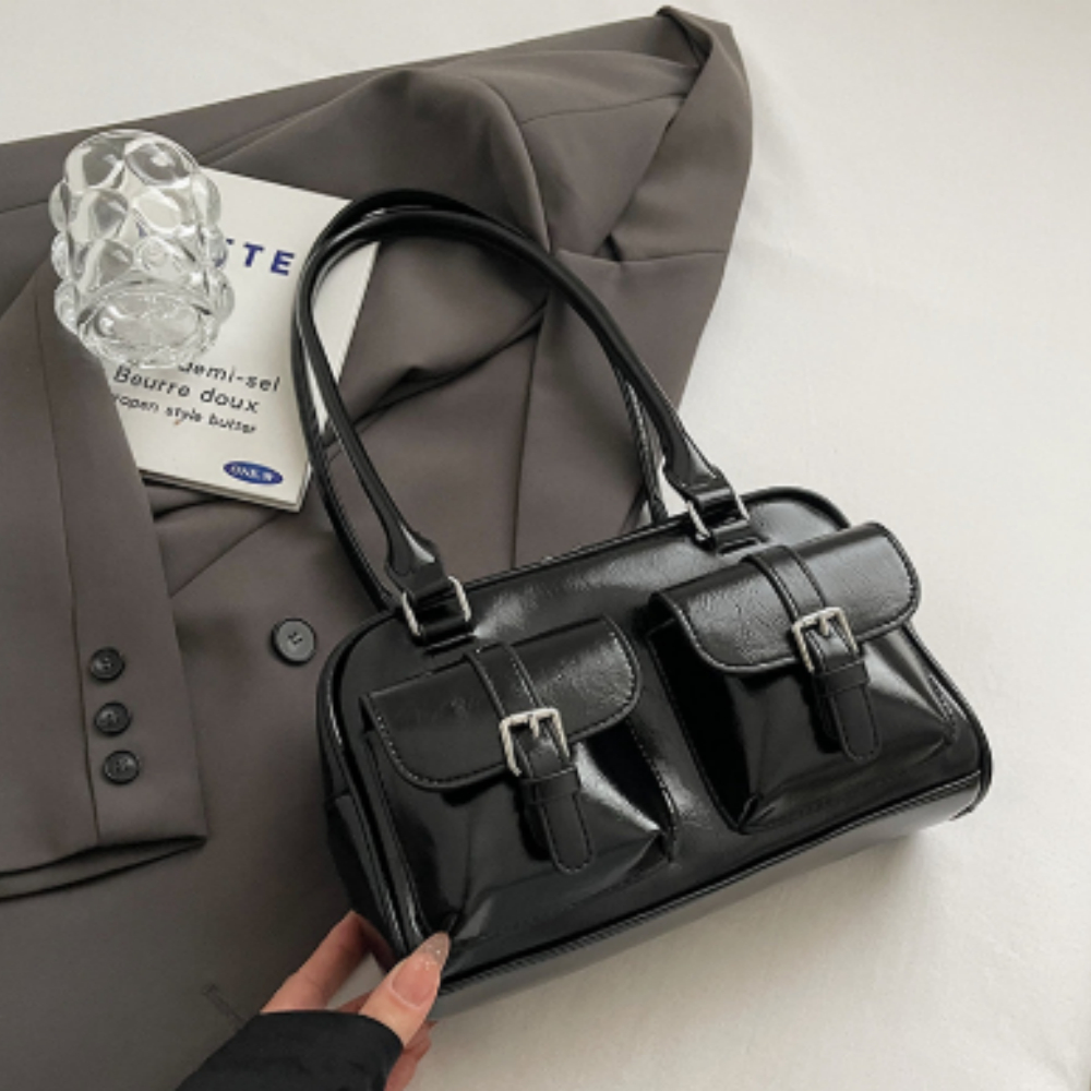 Schultertasche für Damen ⎜ Große Handtasche im modernen Design mit niedlichem Teddy-Anhänger